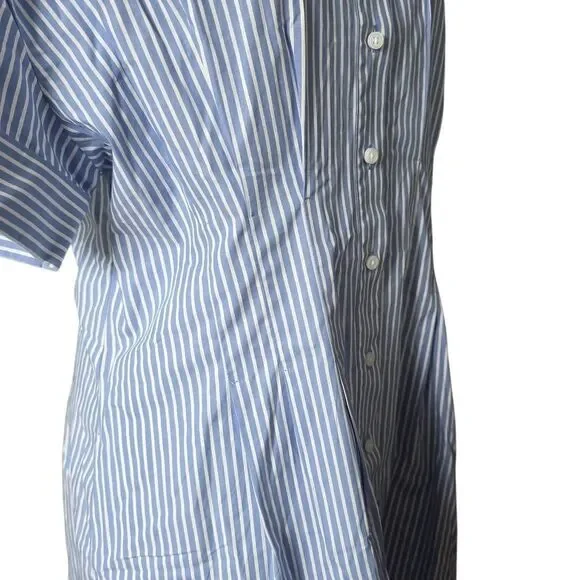 J.Crew Women's Size 14 Blue White Stripe Button Down Pleated Short Sleeve Dress - Picture 4 of 7